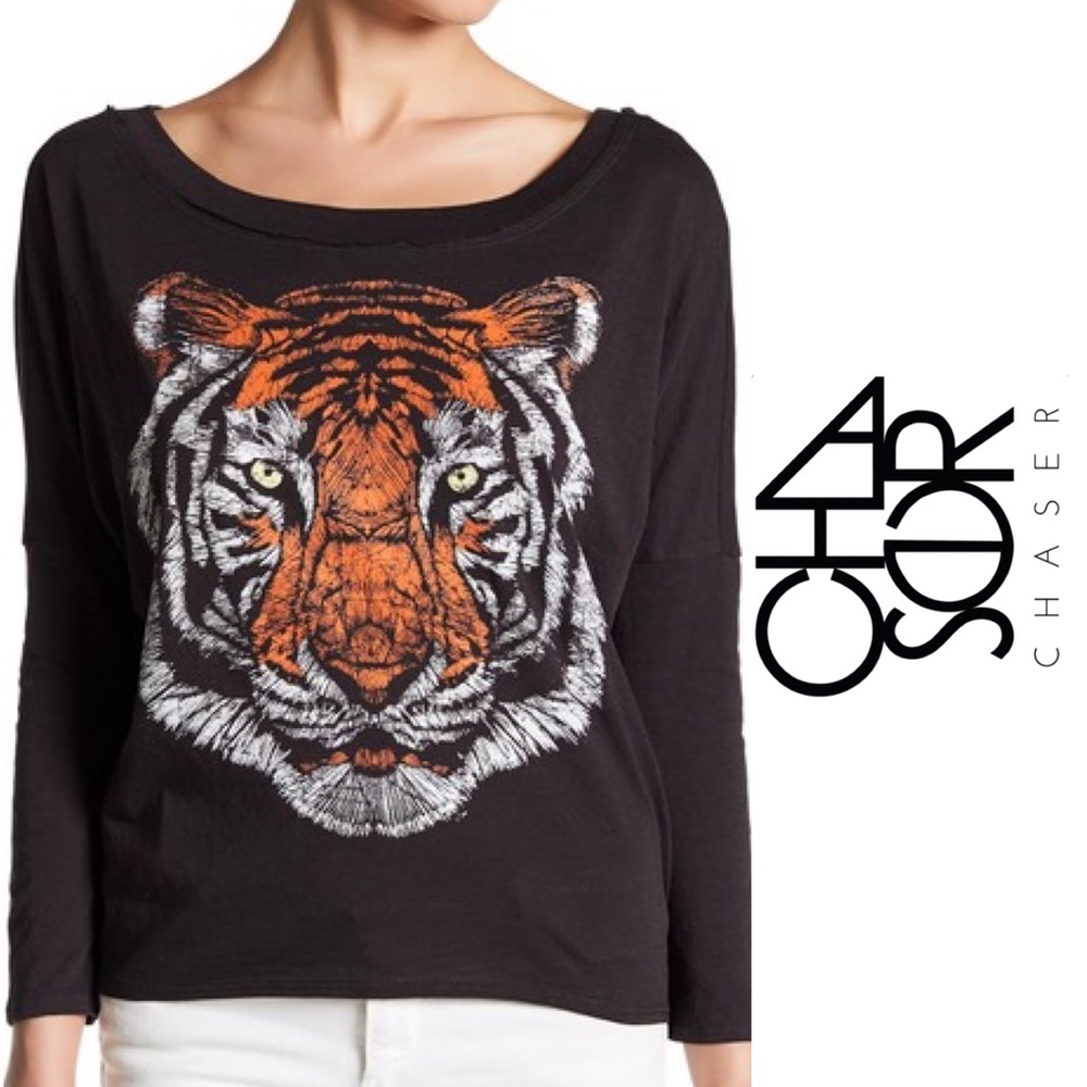 Chaser Tiger Graphic Print Long Sleeve Tee, L
